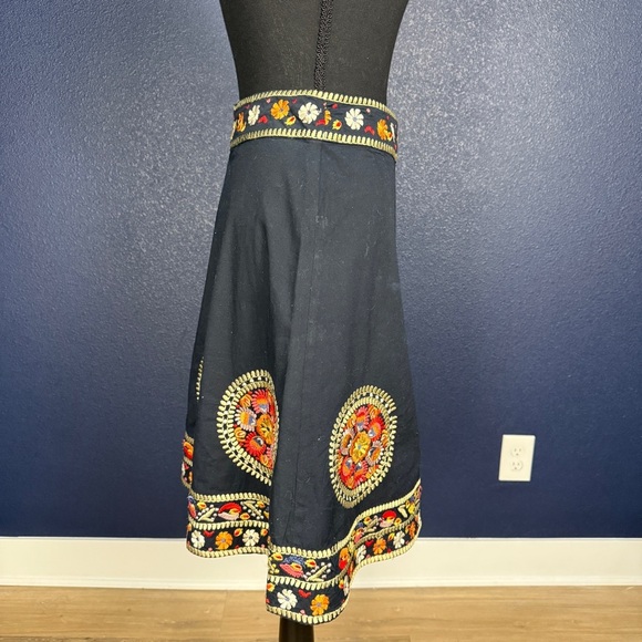 Embroidered Navy Boho A-Line Midi Skirt - Picture 4 of 9
